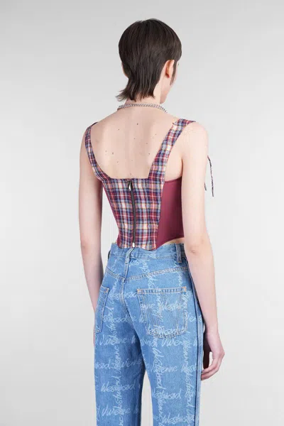 Vivienne Westwood Puppy Mesh-trimmed Checked Linen And Cotton-blend Bustier Top In Multicolor