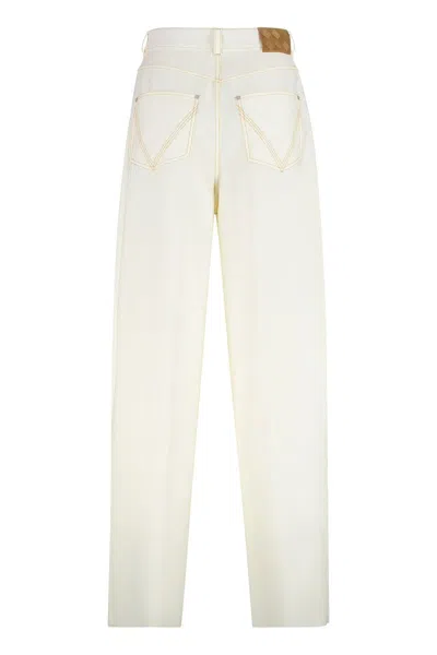 Bottega Veneta Wide-leg Wool Trousers With Pockets And Stitching In White