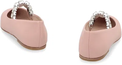 Casadei Leather Ballet Flats With Crystal Embellished Strap In Pink