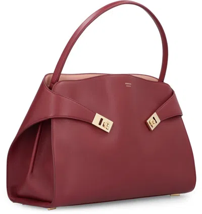 Shop Ferragamo Salvatore  Hug Soft Leather Shoulder Bag In Red