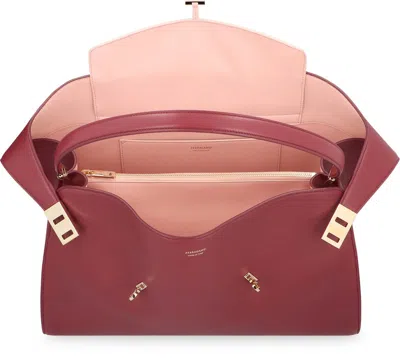 Shop Ferragamo Salvatore  Hug Soft Leather Shoulder Bag In Red