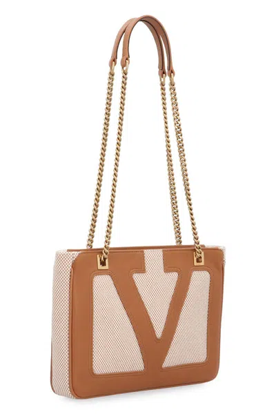 Valentino Garavani Garavani Viva Superstar Medium Canvas Shopping Bag Woman Natural/spice Uni In Brown