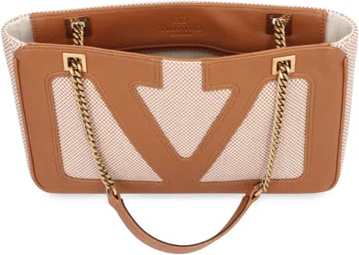 Valentino Garavani Garavani Viva Superstar Medium Canvas Shopping Bag Woman Natural/spice Uni In Brown