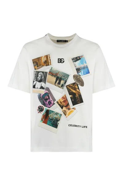 Dolce & Gabbana White Postcard Print Cotton T-shirt In White