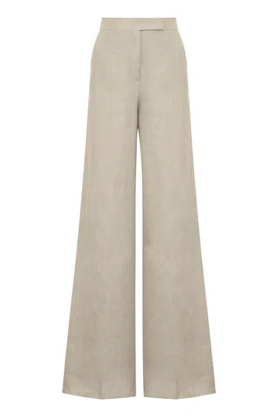 Max Mara Sequoia Linen Wide Leg Trousers In Beige