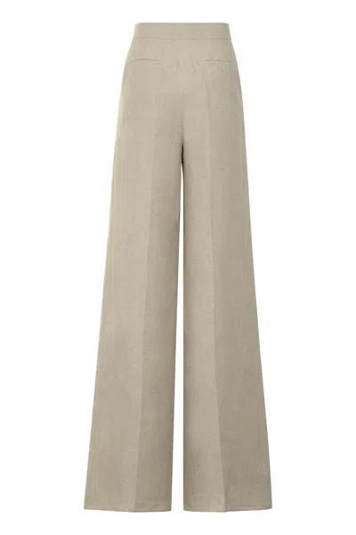 Max Mara Sequoia Linen Wide Leg Trousers In Beige