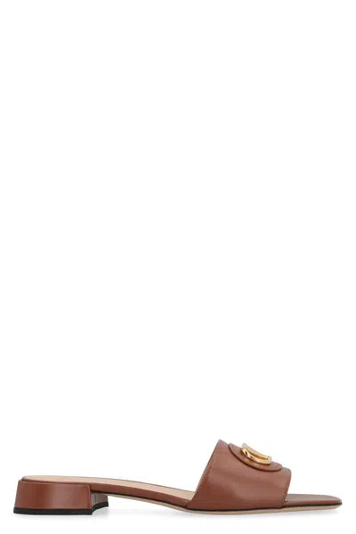 Valentino Vlogo Signature Leather Sandal In Brown