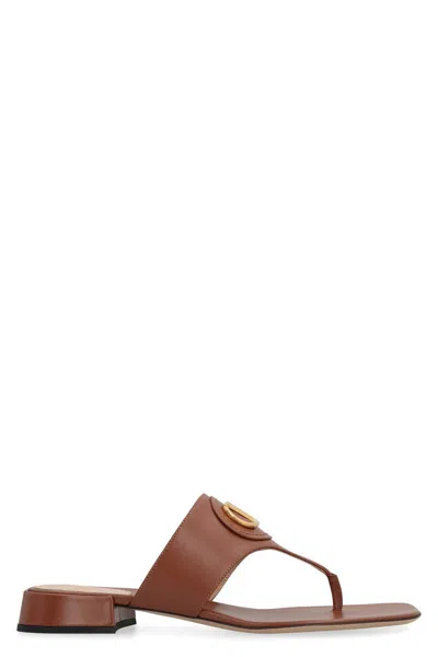 Valentino Vlogo Plaque Square Open Toe Slides In Brown