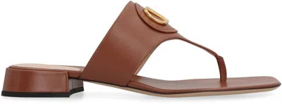 Valentino Vlogo Plaque Square Open Toe Slides In Brown