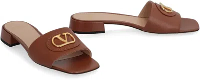Valentino Vlogo Signature Leather Sandal In Brown