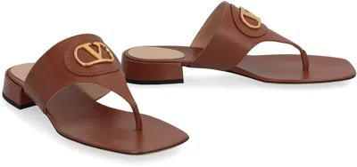 Valentino Vlogo Plaque Square Open Toe Slides In Brown