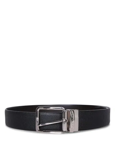 Canali Calf Leather Belt With Textured Finish In Black