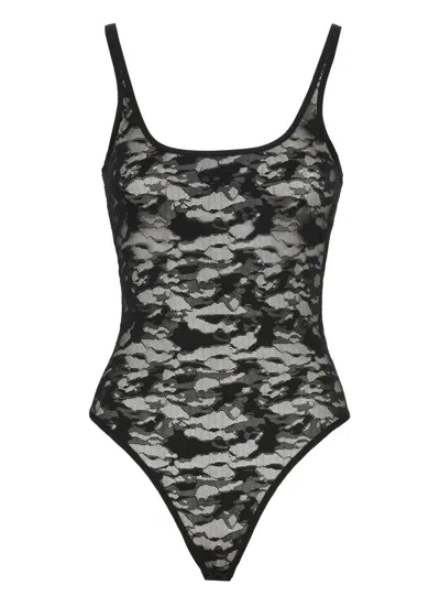 Diesel Camo Lace Bodysuit With Oval D Embroidery In Black