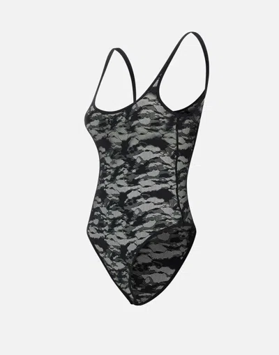 Diesel Camo Lace Bodysuit With Oval D Embroidery In Black