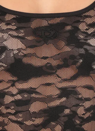 Diesel Camo Lace Bodysuit With Oval D Embroidery In Black