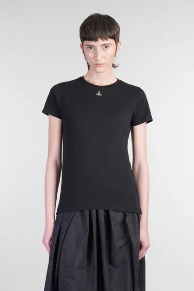 Vivienne Westwood Crewneck Embroidered Orb Logo Short Sleeves Top In Black