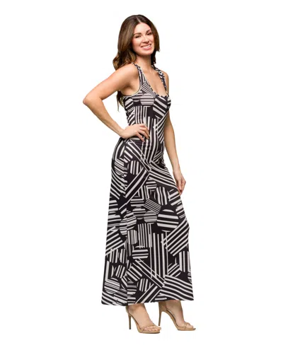 24seven Comfort Apparel Black And White Razorback Tank Casual Maxi Dress In Black Multi