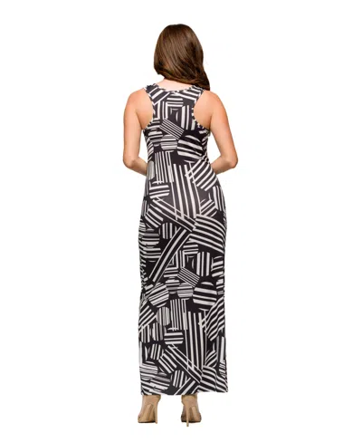 24seven Comfort Apparel Black And White Razorback Tank Casual Maxi Dress In Black Multi