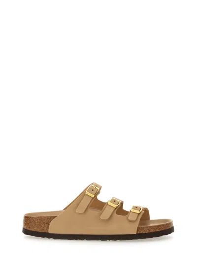 Birkenstock Beige Leather Florida Slippers In Beige