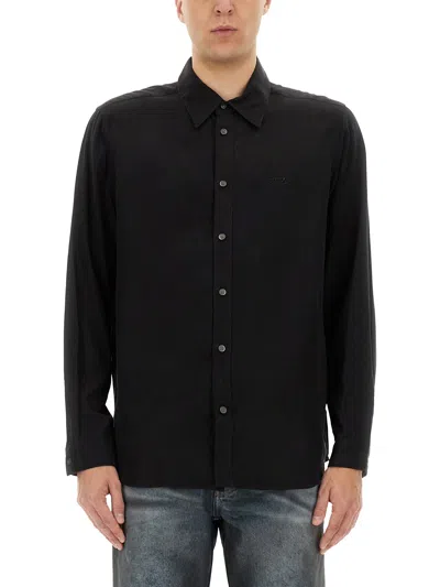 Diesel Black Shirt With D Logo On The Front In Black