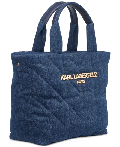 Karl Lagerfeld Voyage Medium Quilted Denim Tote In Washed Denim