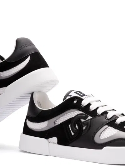 Dolce & Gabbana Portofino Light Low-top Mesh And Leather Sneakers In White