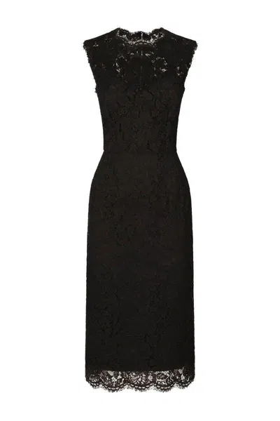 Dolce & Gabbana Stretch Midi Dress Sleeveless In Black In Black