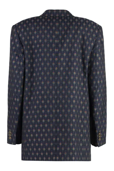 Etro Double-breasted Wool And Cotton-blend Jacquard Blazer In Blue