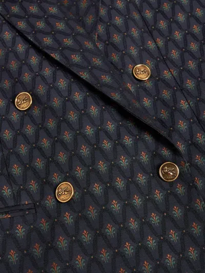 Etro Double-breasted Wool And Cotton-blend Jacquard Blazer In Blue