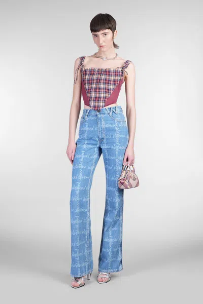 Vivienne Westwood Puppy Mesh-trimmed Checked Linen And Cotton-blend Bustier Top In Multicolor
