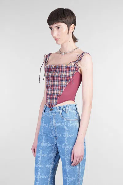 Vivienne Westwood Puppy Mesh-trimmed Checked Linen And Cotton-blend Bustier Top In Multicolor