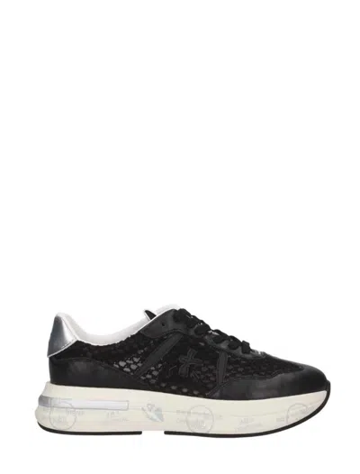Premiata Mesh Panel Sneakers Metallic Accent In Black