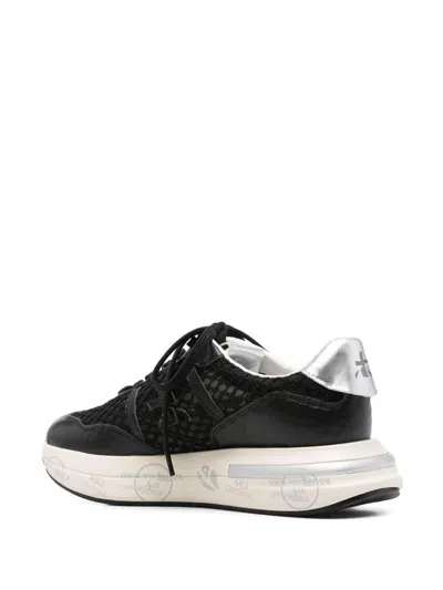 Premiata Mesh Panel Sneakers Metallic Accent In Black