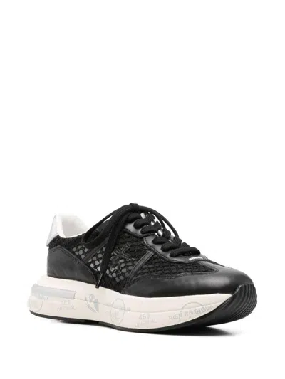 Premiata Mesh Panel Sneakers Metallic Accent In Black