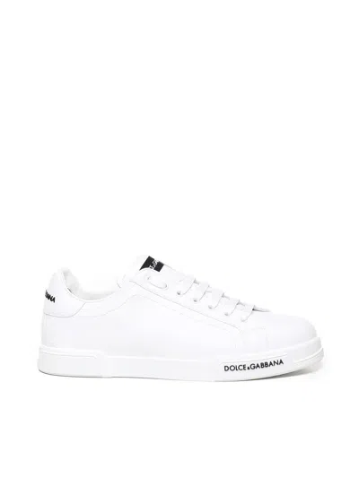 Dolce & Gabbana Leather Sneakers With Lateral Logo Patch In White
