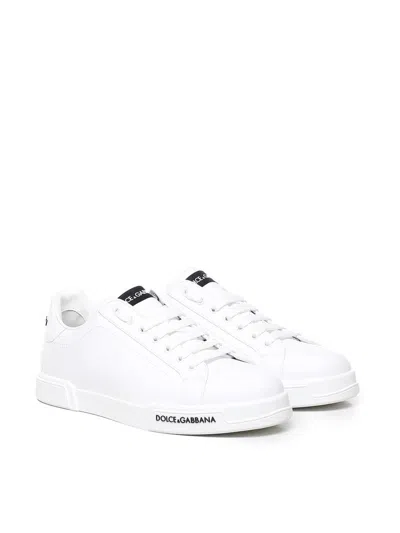 Dolce & Gabbana Leather Sneakers With Lateral Logo Patch In White