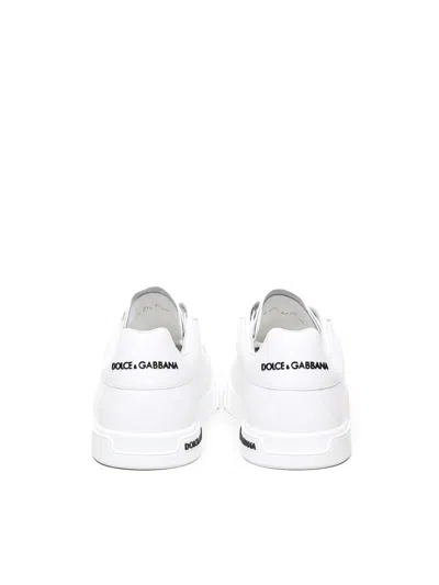Dolce & Gabbana Leather Sneakers With Lateral Logo Patch In White