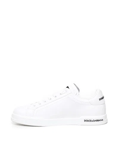 Dolce & Gabbana Leather Sneakers With Lateral Logo Patch In White