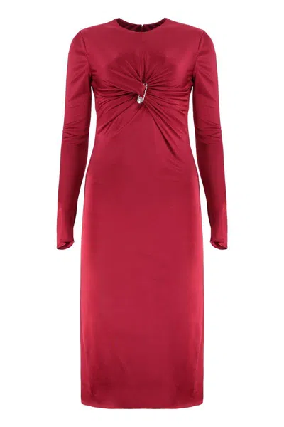 Versace Twisted Safety-pin Long-sleeve Jersey Midi Dress In Red