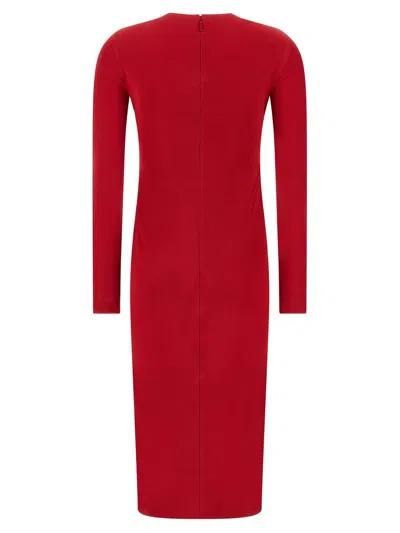 Versace Twisted Safety-pin Long-sleeve Jersey Midi Dress In Red