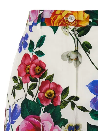 Dolce & Gabbana Multicolor Bermuda Shorts With All-over Floral Pattern Print In Cotton Woman In White