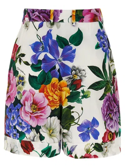 Dolce & Gabbana Multicolor Bermuda Shorts With All-over Floral Pattern Print In Cotton Woman In White