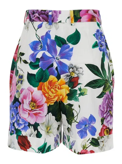 Dolce & Gabbana Multicolor Bermuda Shorts With All-over Floral Pattern Print In Cotton Woman In White