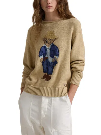 Polo Ralph Lauren Bear Polo Shirt With Rolled Collar In Beige