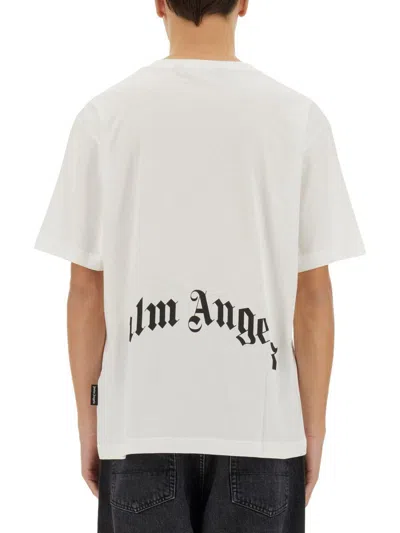 Palm Angels White Black Curved Logo T-shirt In White