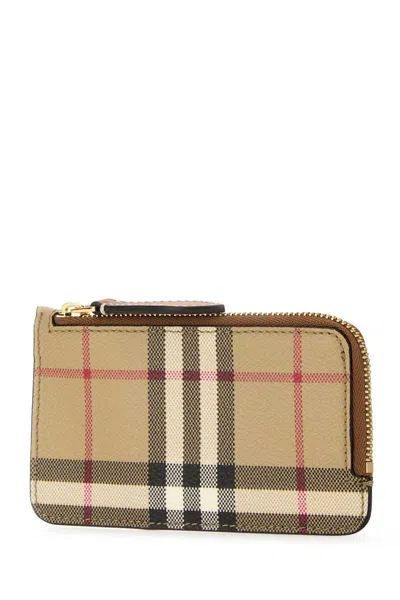Burberry Beige Card Case With Check Motif In Eco Leather Woman In Multicolor