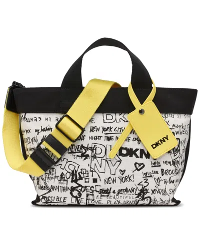 Dkny Brady Medium Logo Graffiti Crossbody Bag In Black,daffodil