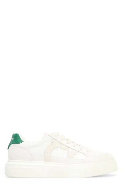Ferragamo Gancini-patch Calfskin Sneakers In White