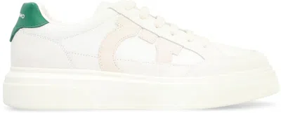 Ferragamo Gancini-patch Calfskin Sneakers In White