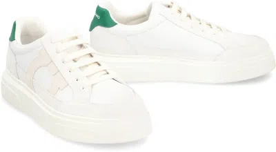 Ferragamo Gancini-patch Calfskin Sneakers In White